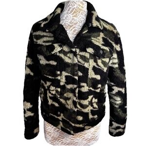 Blank NYC Teddy Bear Jacket Women's XS Camo Button Up, Long Sleeve, Cozy Fleece